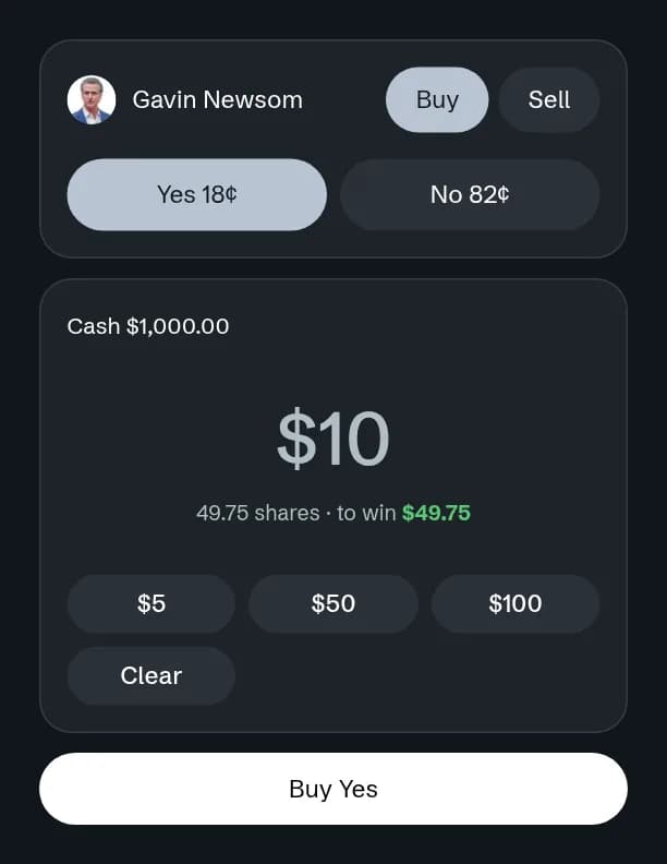 The trade panel with $10 entered