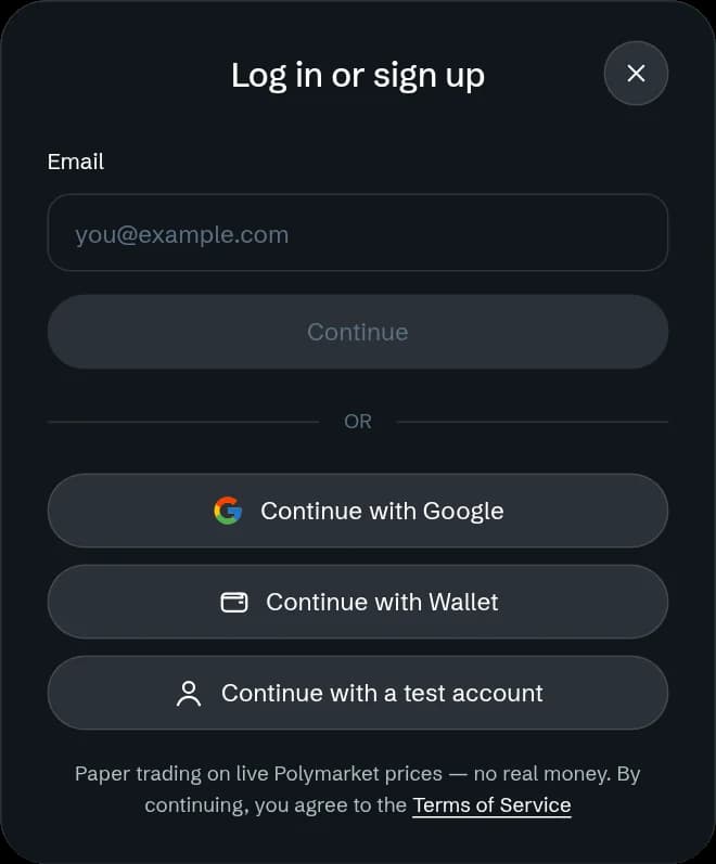 The Log in or sign up window